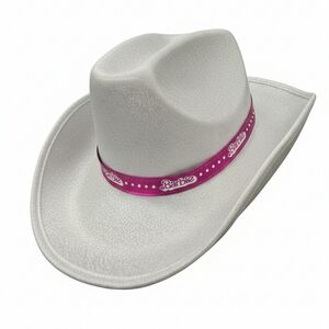 Silver Glitter Cowboy Hat with Pink Barbie Band